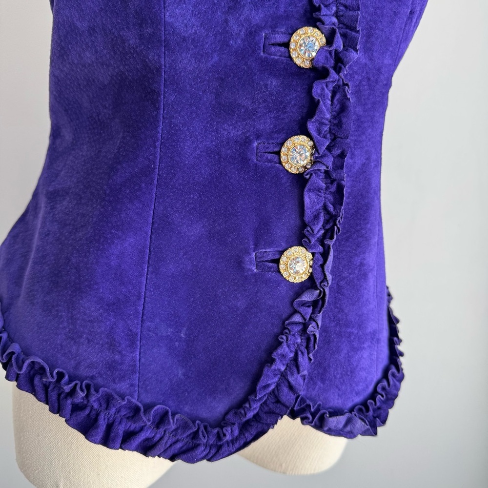 Vintage Danier Purple Suede Corset Top Sz Small Bustier Ruffle Trim Leather Sexy - Picture 5 of 16